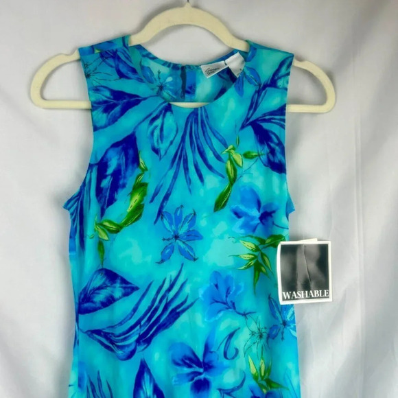 NEW Vintage 90s Giorgio Fiorlini Maxi Dress Women 8 Blue Floral Beach Vacation - Picture 2 of 7